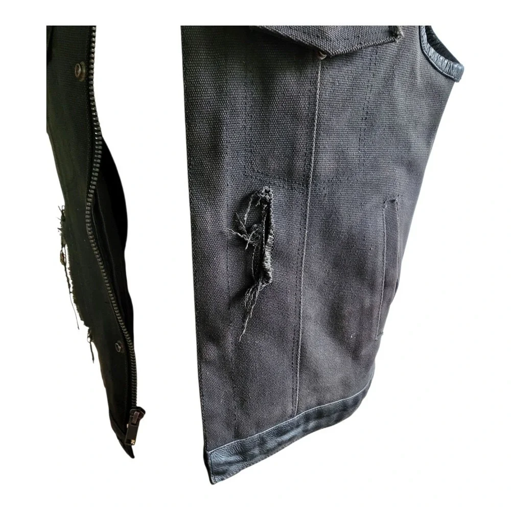 DREAM APPAREL Biker Black Premium‎ Canvas & Leather Conceal Carry Distressed 44